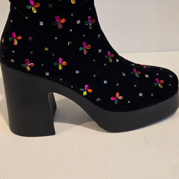 Betsey Johnson Womens Harriet Black Ankle Boots Shoes Size 9 Rhinestone Clusters - Picture 5 of 16